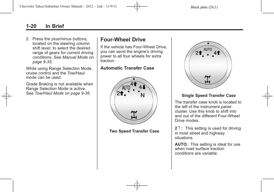 Four-wheel drive, Four-wheel drive -20 | CHEVROLET 2012 Suburban User Manual | Page 26 / 544