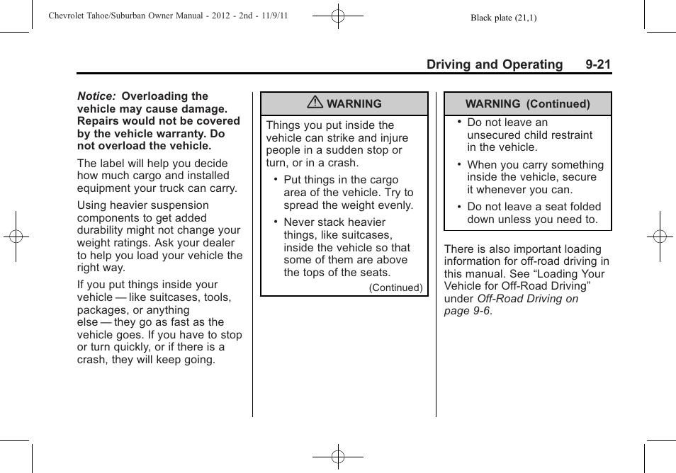 Driving and operating 9-21 | CHEVROLET 2012 Suburban User Manual | Page 299 / 544