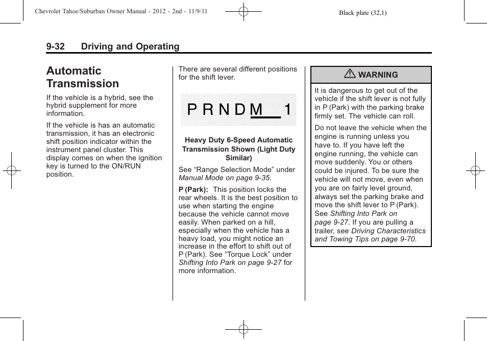 Automatic transmission, Automatic transmission -32, Automatic | Transmission -32 | CHEVROLET 2012 Suburban User Manual | Page 310 / 544