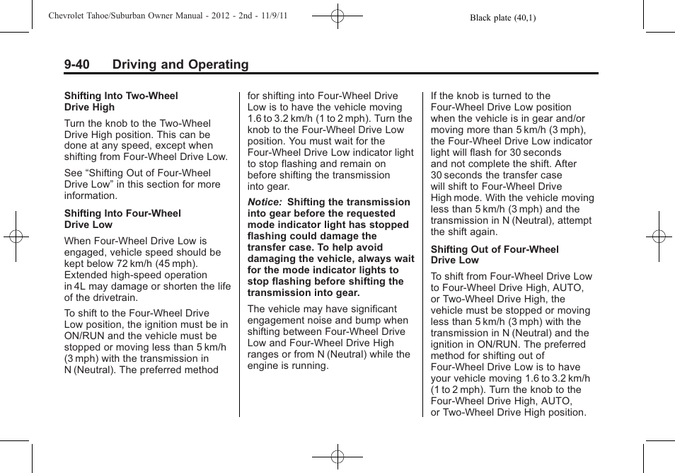 40 driving and operating | CHEVROLET 2012 Suburban User Manual | Page 318 / 544