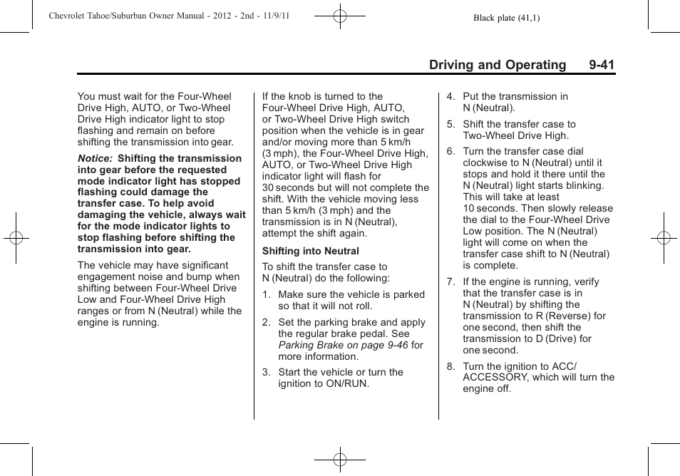 Driving and operating 9-41 | CHEVROLET 2012 Suburban User Manual | Page 319 / 544