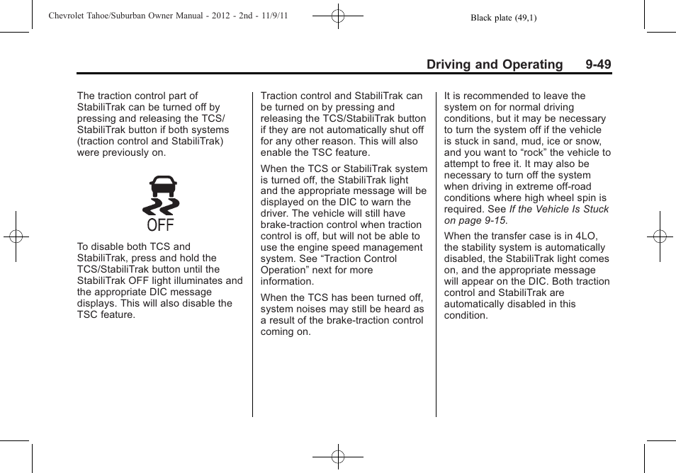 Driving and operating 9-49 | CHEVROLET 2012 Suburban User Manual | Page 327 / 544