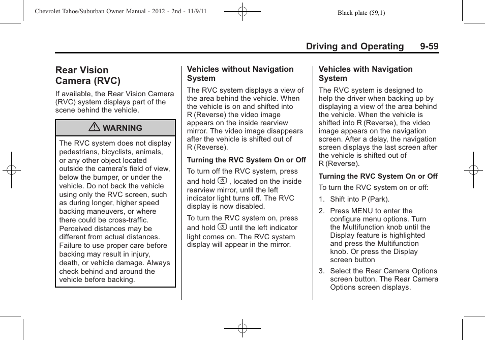 Rear vision camera (rvc), Rear vision, Camera (rvc) -59 | CHEVROLET 2012 Suburban User Manual | Page 337 / 544