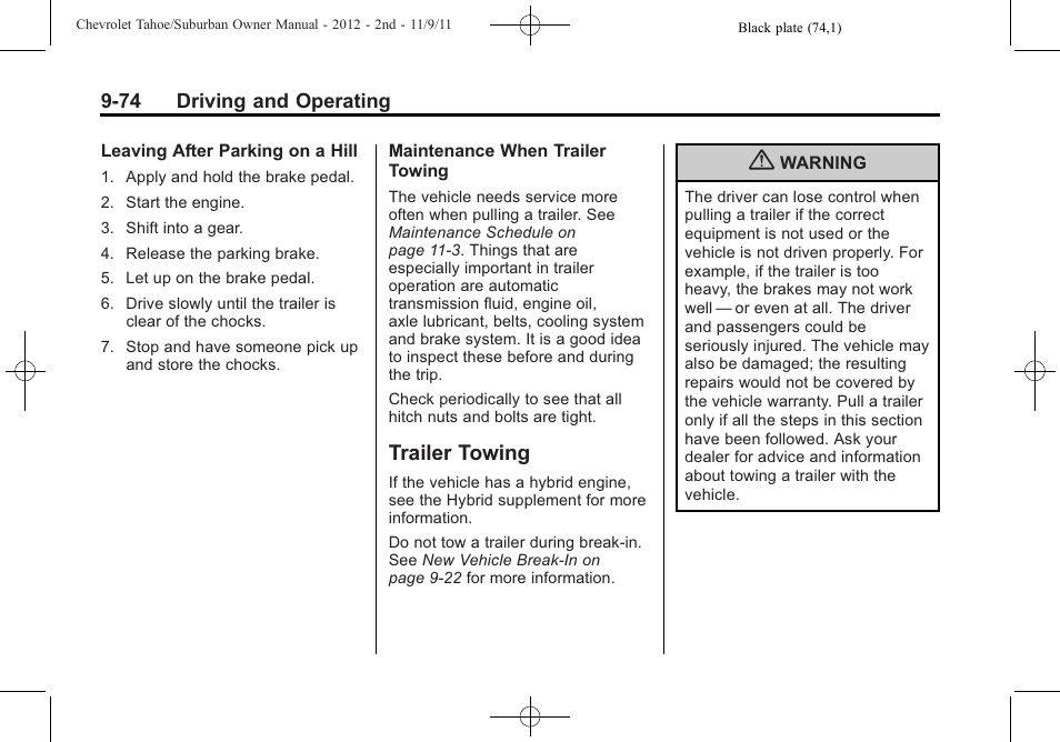 Trailer towing, Trailer towing -74, Demanding | CHEVROLET 2012 Suburban User Manual | Page 352 / 544