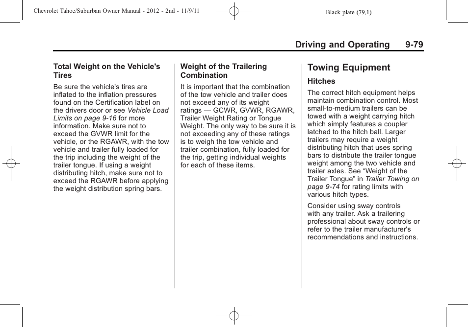 Towing equipment, Towing equipment -79, Use a hands-free | CHEVROLET 2012 Suburban User Manual | Page 357 / 544