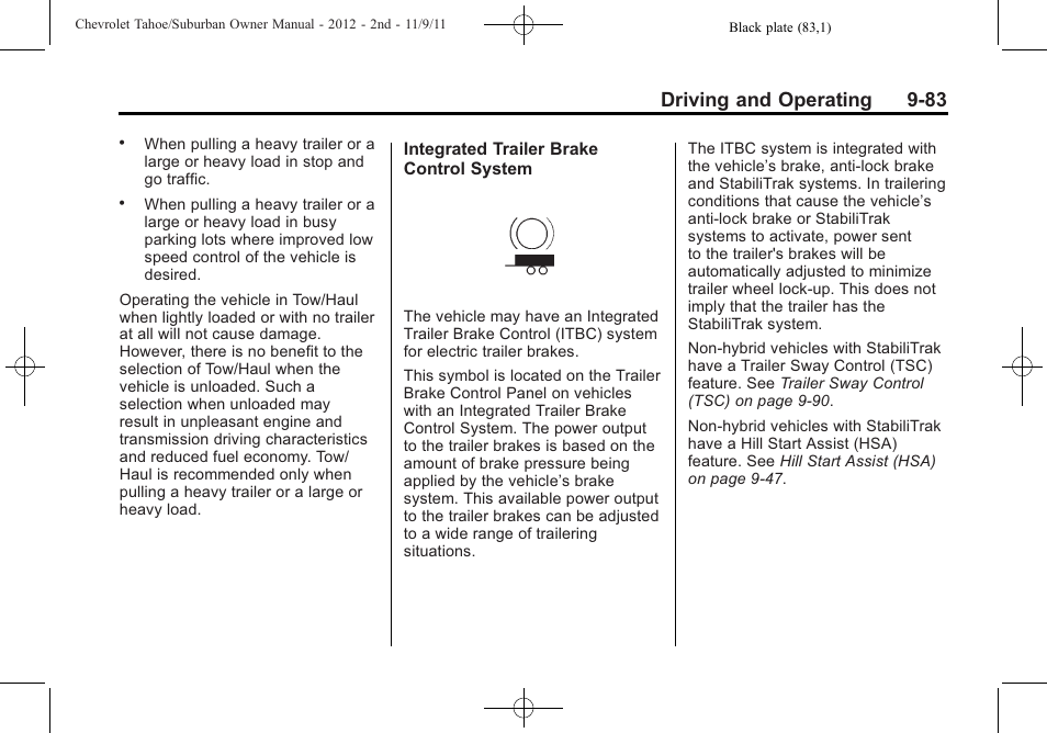 Driving and operating 9-83 | CHEVROLET 2012 Suburban User Manual | Page 361 / 544