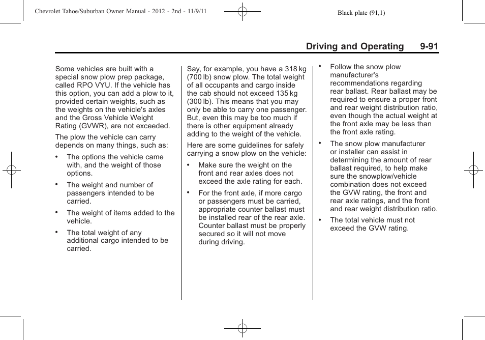 Driving and operating 9-91 | CHEVROLET 2012 Suburban User Manual | Page 369 / 544