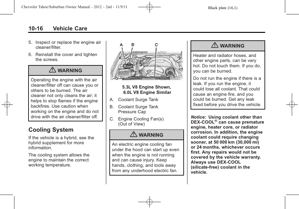 Cooling system, Cooling system -16 | CHEVROLET 2012 Suburban User Manual | Page 388 / 544