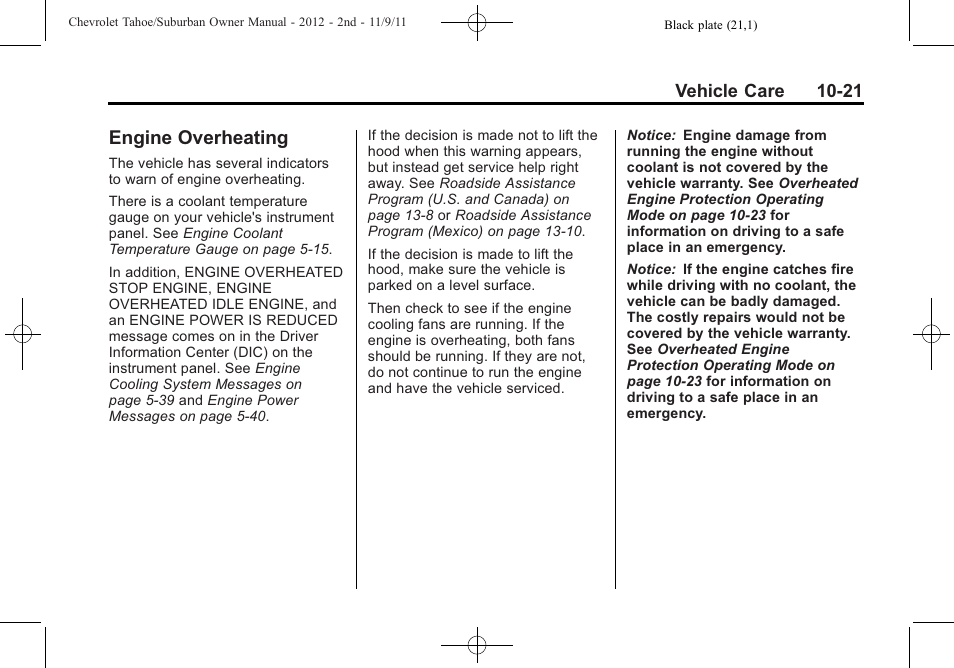 Engine overheating, Engine overheating -21, Halogen | CHEVROLET 2012 Suburban User Manual | Page 393 / 544