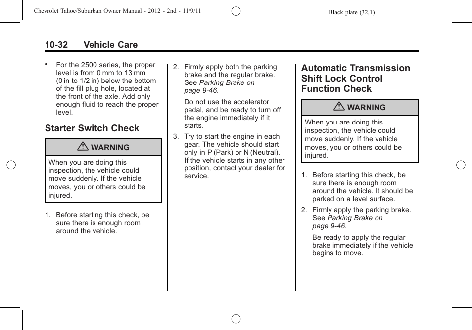 Starter switch check, Lock control function check -32 | CHEVROLET 2012 Suburban User Manual | Page 404 / 544