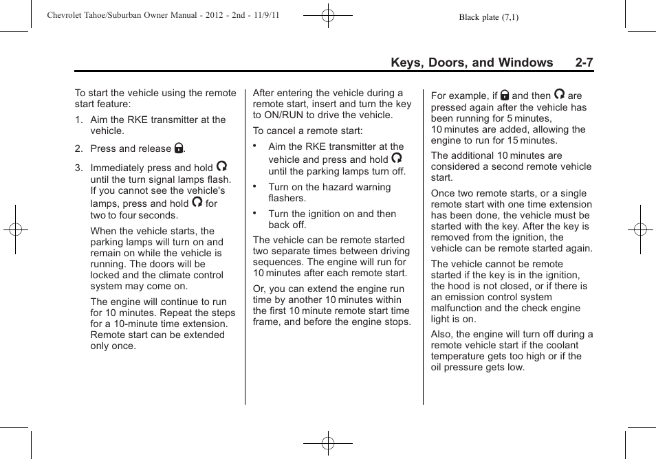 Keys, doors, and windows 2-7 | CHEVROLET 2012 Suburban User Manual | Page 43 / 544