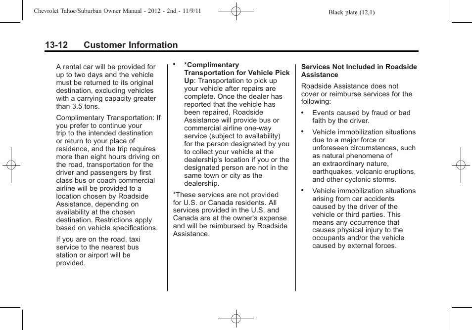 12 customer information | CHEVROLET 2012 Suburban User Manual | Page 512 / 544
