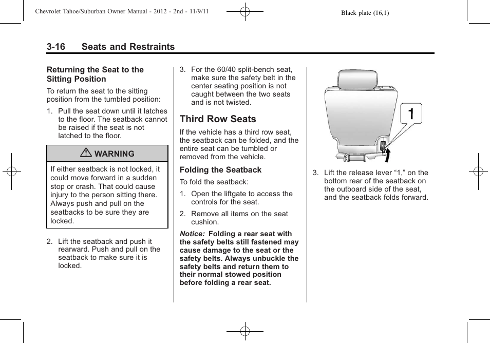 Third row seats, Third row seats -16, System | CHEVROLET 2012 Suburban User Manual | Page 78 / 544