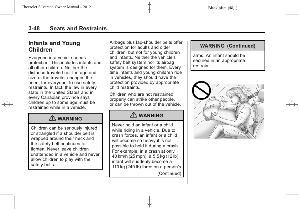 Infants and young children, Infants and young, Children -48 | CHEVROLET 2012 Silverado User Manual | Page 120 / 608