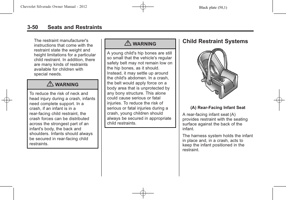 Child restraint systems, Child restraint systems -50 | CHEVROLET 2012 Silverado User Manual | Page 122 / 608