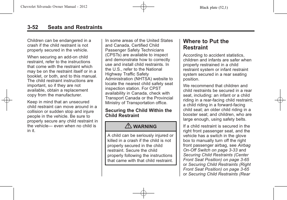 Where to put the restraint, Where to put the restraint -52 | CHEVROLET 2012 Silverado User Manual | Page 124 / 608