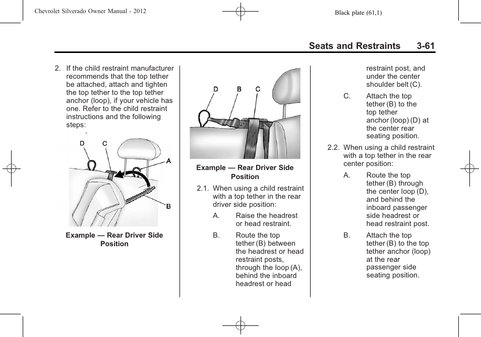 Seats and restraints 3-61 | CHEVROLET 2012 Silverado User Manual | Page 133 / 608