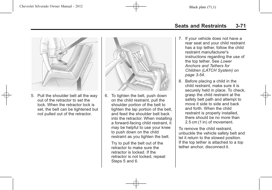 Seats and restraints 3-71 | CHEVROLET 2012 Silverado User Manual | Page 143 / 608