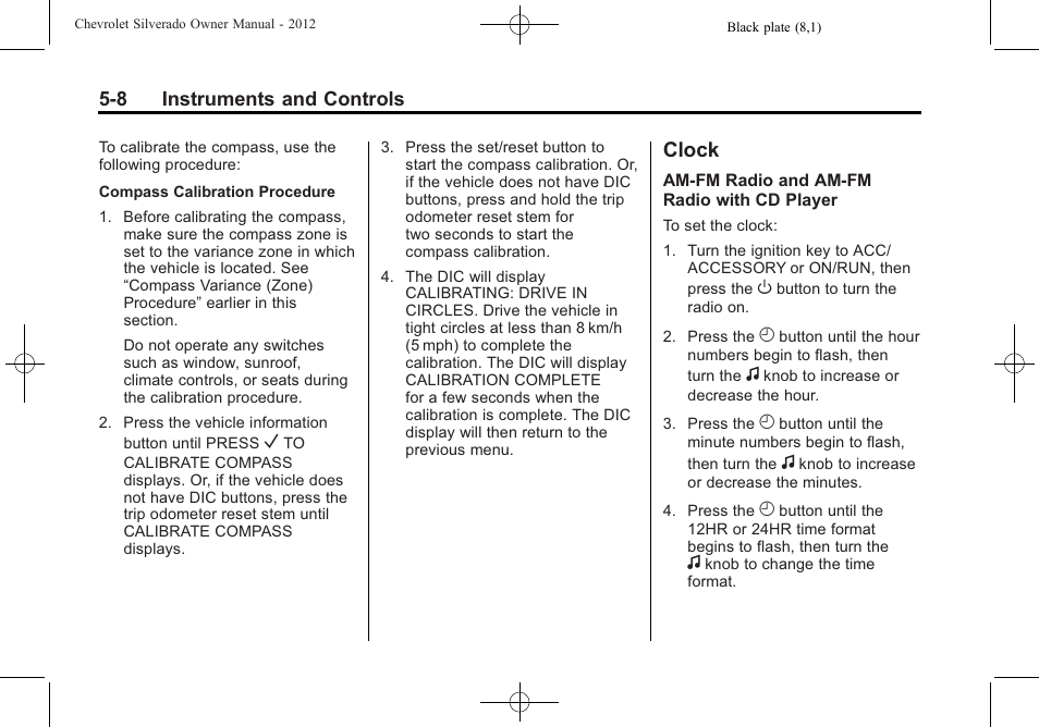 Clock, Clock -8, Brake | CHEVROLET 2012 Silverado User Manual | Page 156 / 608