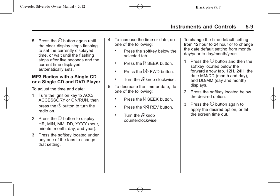 Instruments and controls 5-9 | CHEVROLET 2012 Silverado User Manual | Page 157 / 608