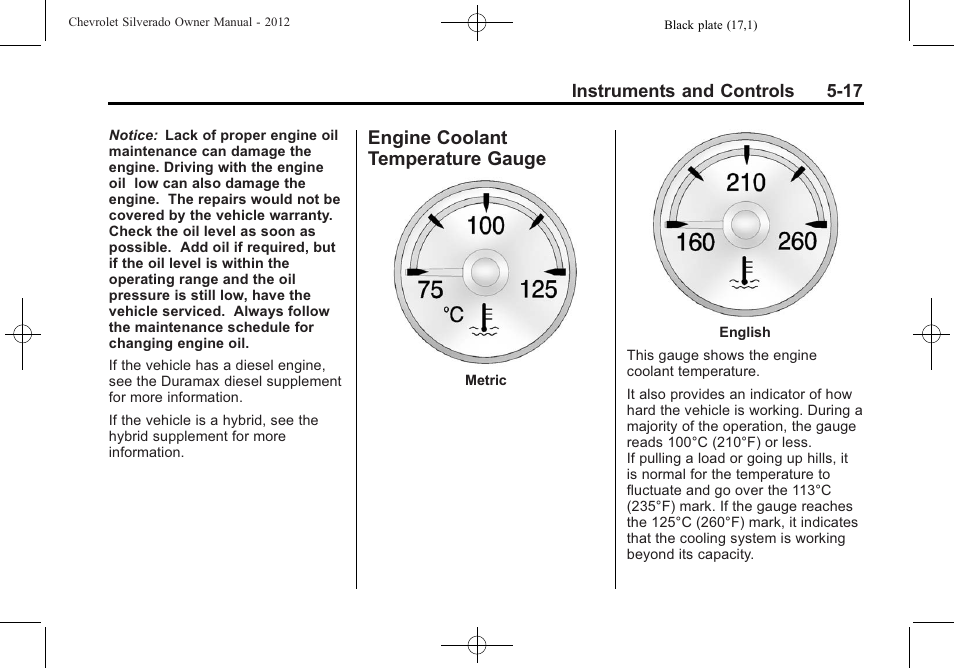 Engine coolant temperature gauge, Engine coolant temperature, Gauge -17 | CHEVROLET 2012 Silverado User Manual | Page 165 / 608