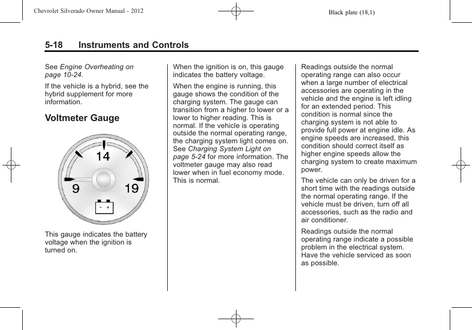 Voltmeter gauge, Voltmeter gauge -18 | CHEVROLET 2012 Silverado User Manual | Page 166 / 608