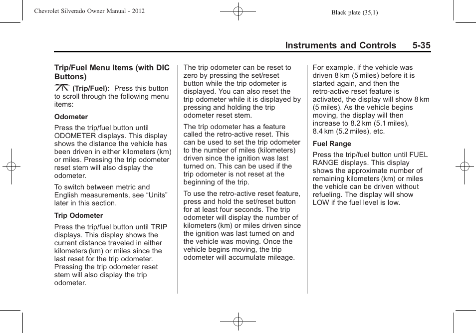 Instruments and controls 5-35 | CHEVROLET 2012 Silverado User Manual | Page 183 / 608