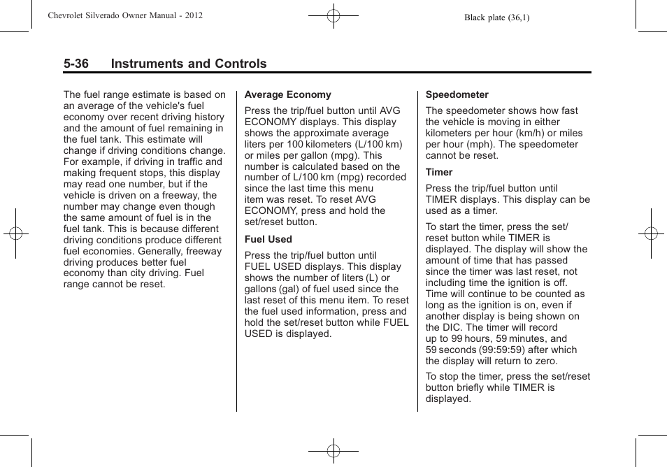 36 instruments and controls | CHEVROLET 2012 Silverado User Manual | Page 184 / 608