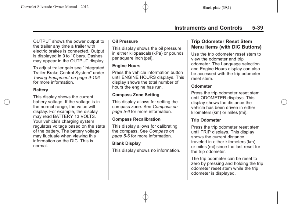 Instruments and controls 5-39 | CHEVROLET 2012 Silverado User Manual | Page 187 / 608