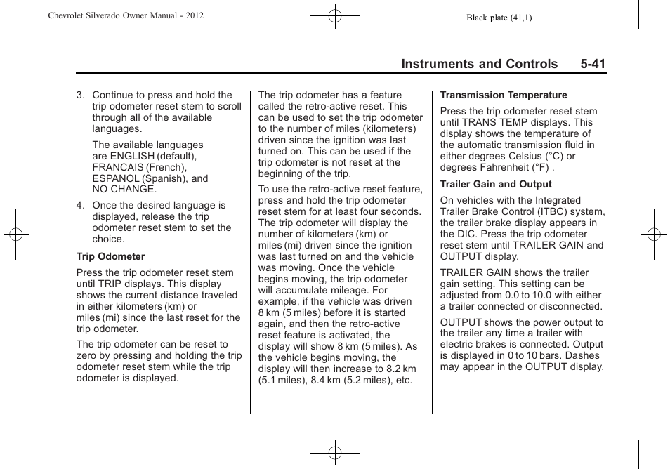 Instruments and controls 5-41 | CHEVROLET 2012 Silverado User Manual | Page 189 / 608
