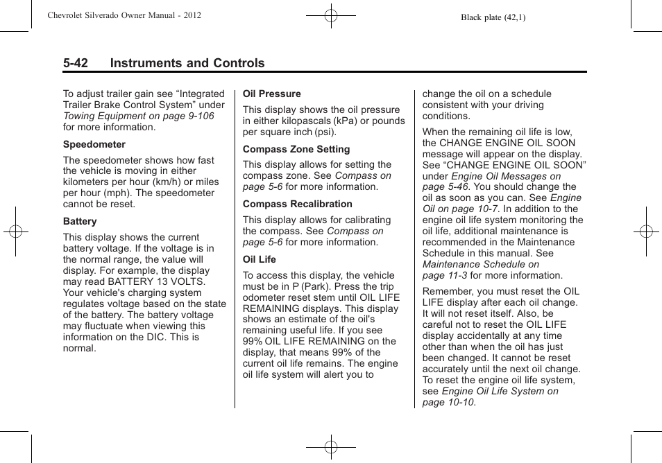 42 instruments and controls | CHEVROLET 2012 Silverado User Manual | Page 190 / 608