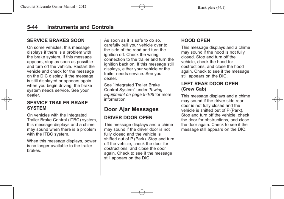 Door ajar messages, Door ajar messages -44 | CHEVROLET 2012 Silverado User Manual | Page 192 / 608