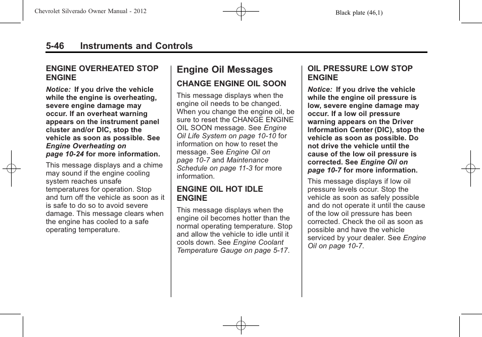 Engine oil messages, Engine oil messages -46 | CHEVROLET 2012 Silverado User Manual | Page 194 / 608