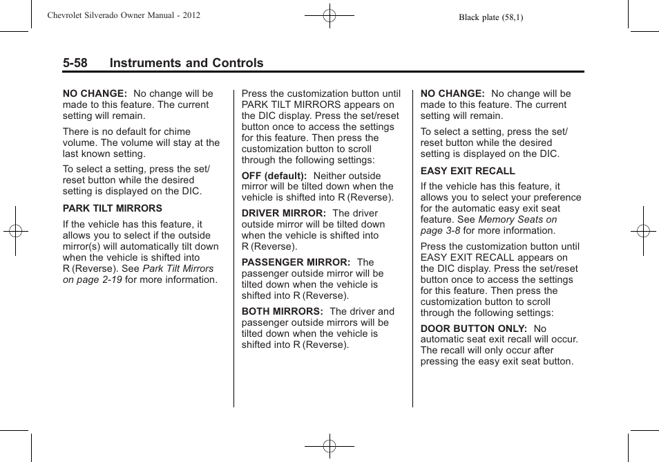 58 instruments and controls | CHEVROLET 2012 Silverado User Manual | Page 206 / 608