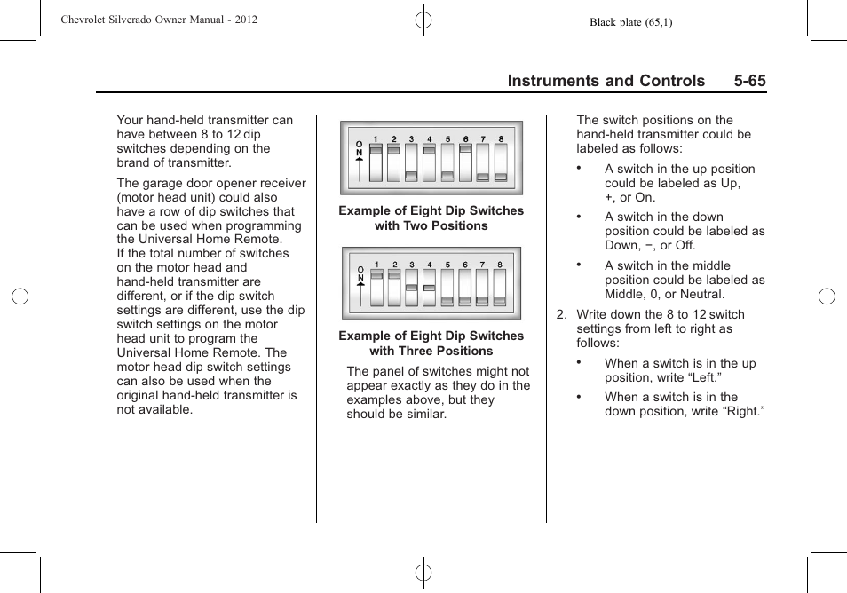 Instruments and controls 5-65 | CHEVROLET 2012 Silverado User Manual | Page 213 / 608