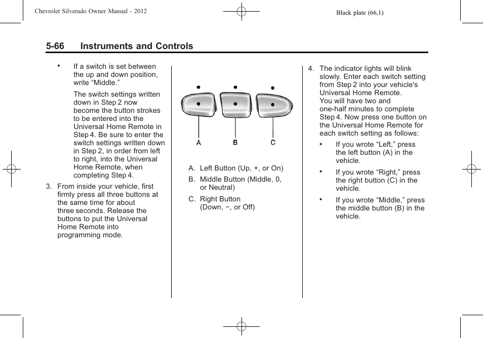 66 instruments and controls | CHEVROLET 2012 Silverado User Manual | Page 214 / 608