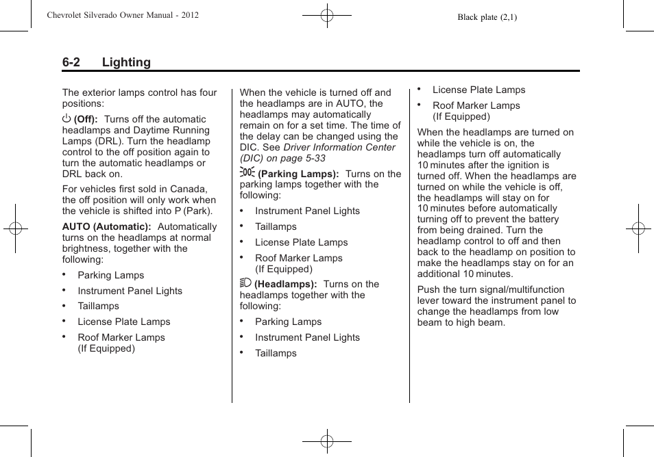 2 lighting | CHEVROLET 2012 Silverado User Manual | Page 218 / 608