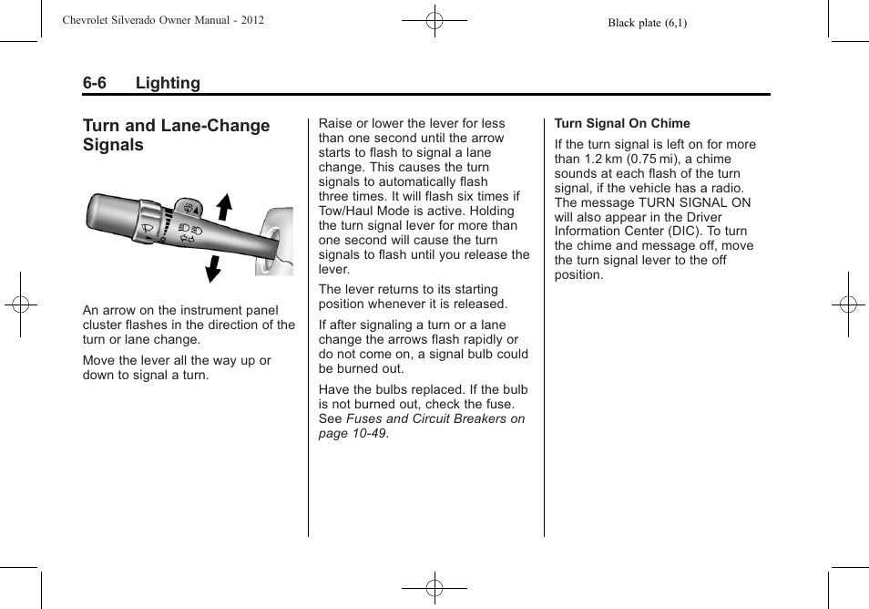 Turn and lane-change signals, Turn and lane-change, Signals -6 | CHEVROLET 2012 Silverado User Manual | Page 222 / 608