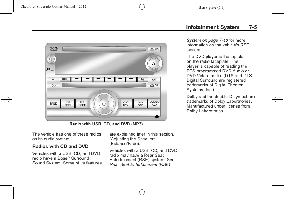 Infotainment system 7-5 | CHEVROLET 2012 Silverado User Manual | Page 233 / 608