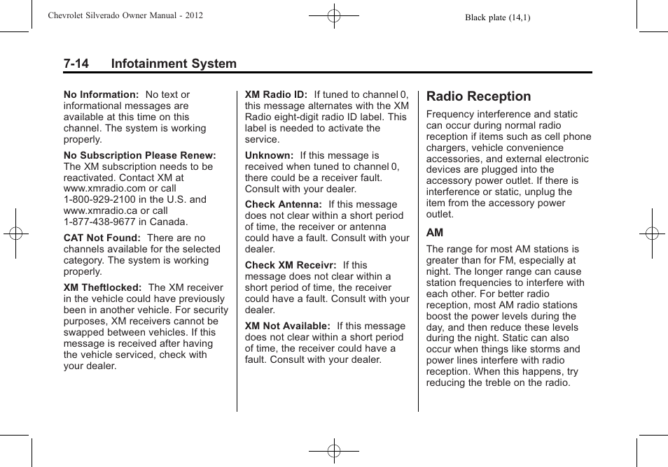 Radio reception, Radio reception -14 | CHEVROLET 2012 Silverado User Manual | Page 242 / 608