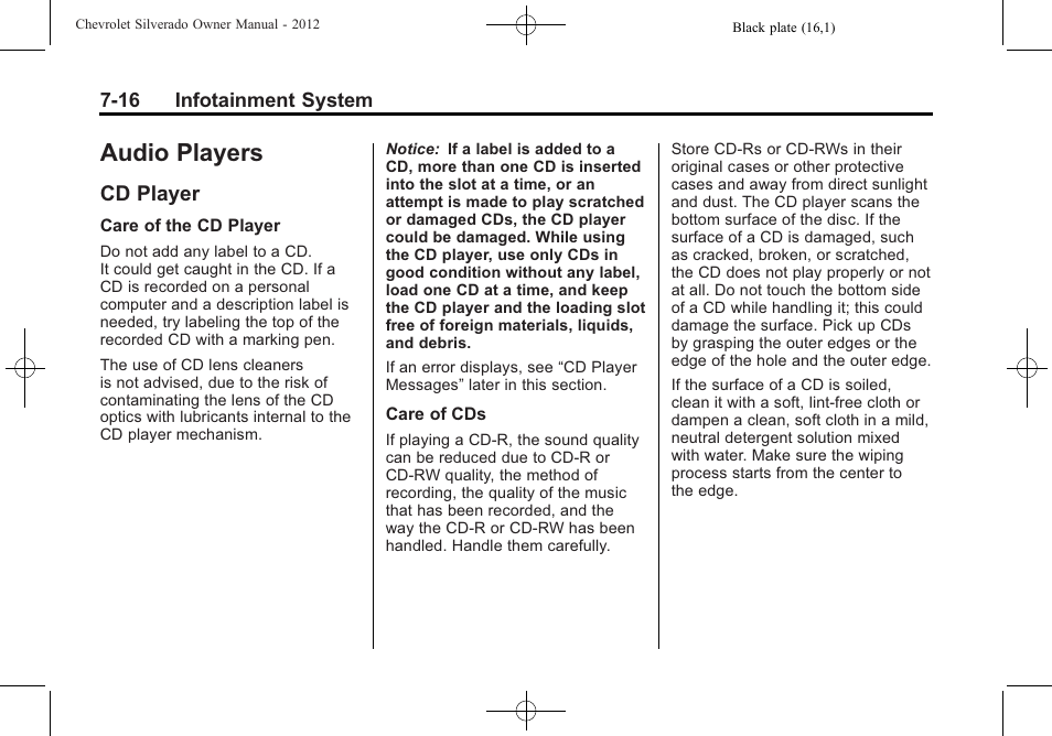 Audio players, Cd player, Audio players -16 | Cd player -16 | CHEVROLET 2012 Silverado User Manual | Page 244 / 608