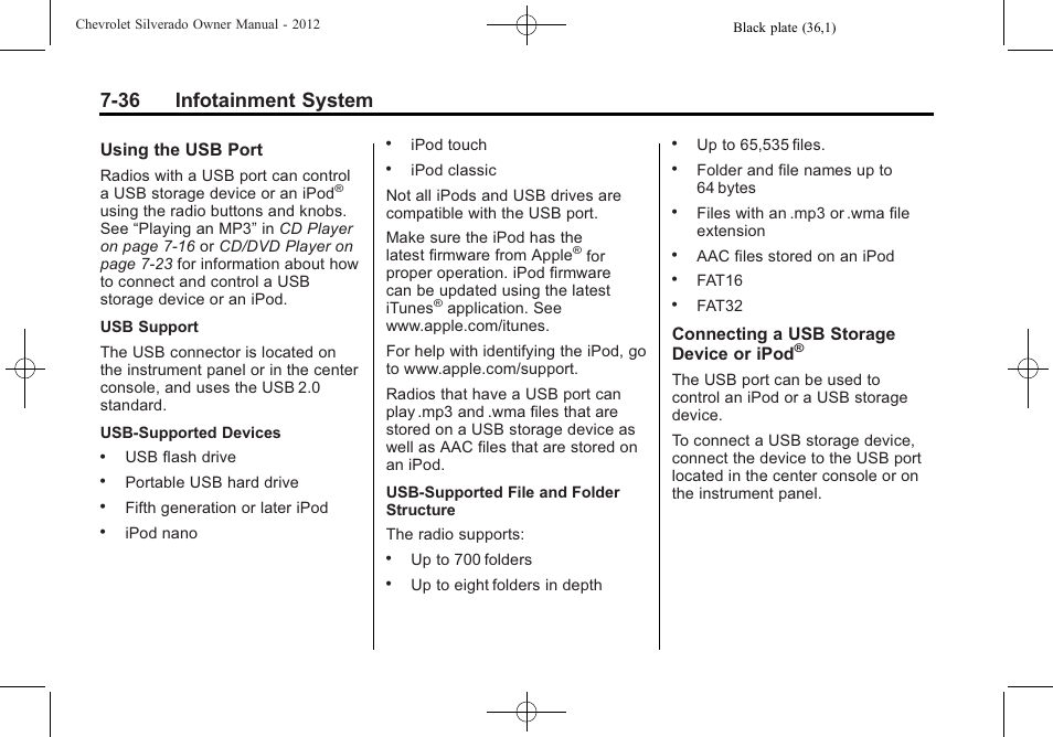 36 infotainment system | CHEVROLET 2012 Silverado User Manual | Page 264 / 608