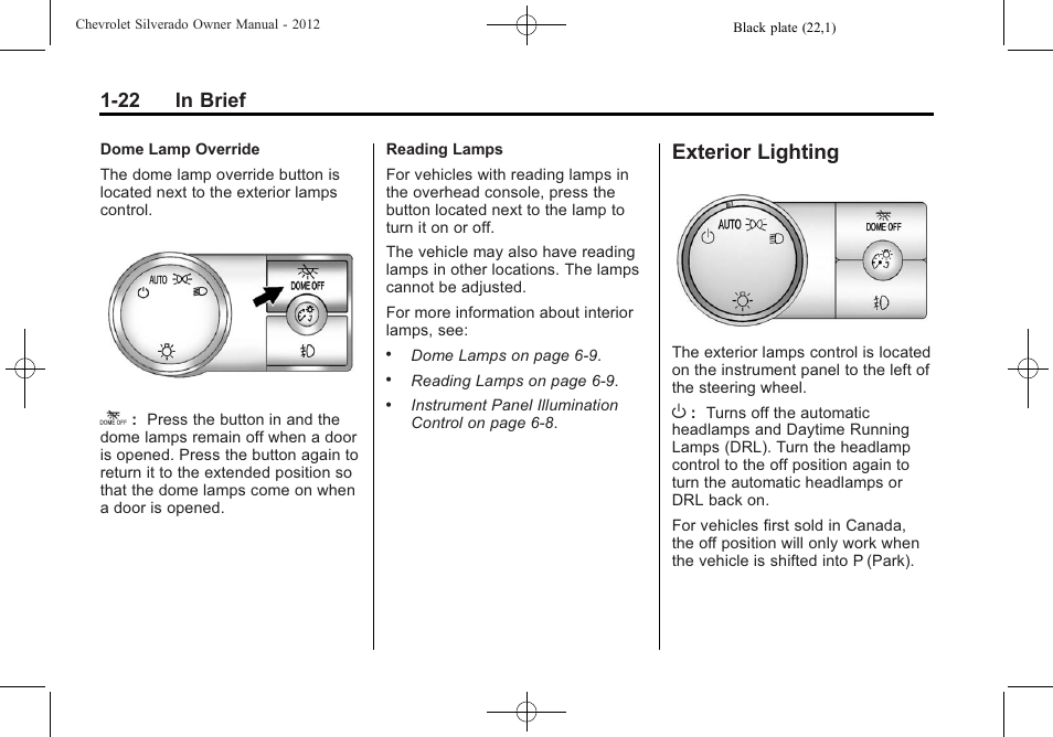 Exterior lighting, Exterior lighting -22, 22 in brief | CHEVROLET 2012 Silverado User Manual | Page 28 / 608