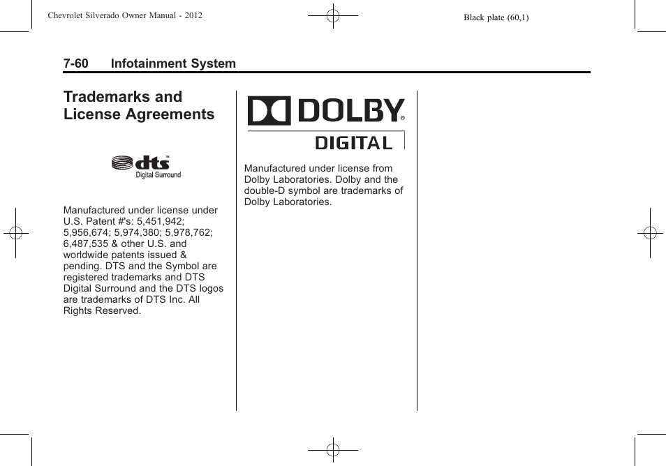 Trademarks and license agreements, Agreements -60, And license | CHEVROLET 2012 Silverado User Manual | Page 288 / 608