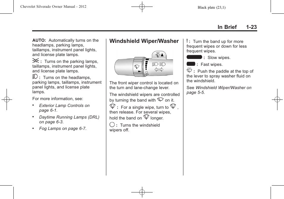 Windshield wiper/washer, Windshield wiper/washer -23 | CHEVROLET 2012 Silverado User Manual | Page 29 / 608