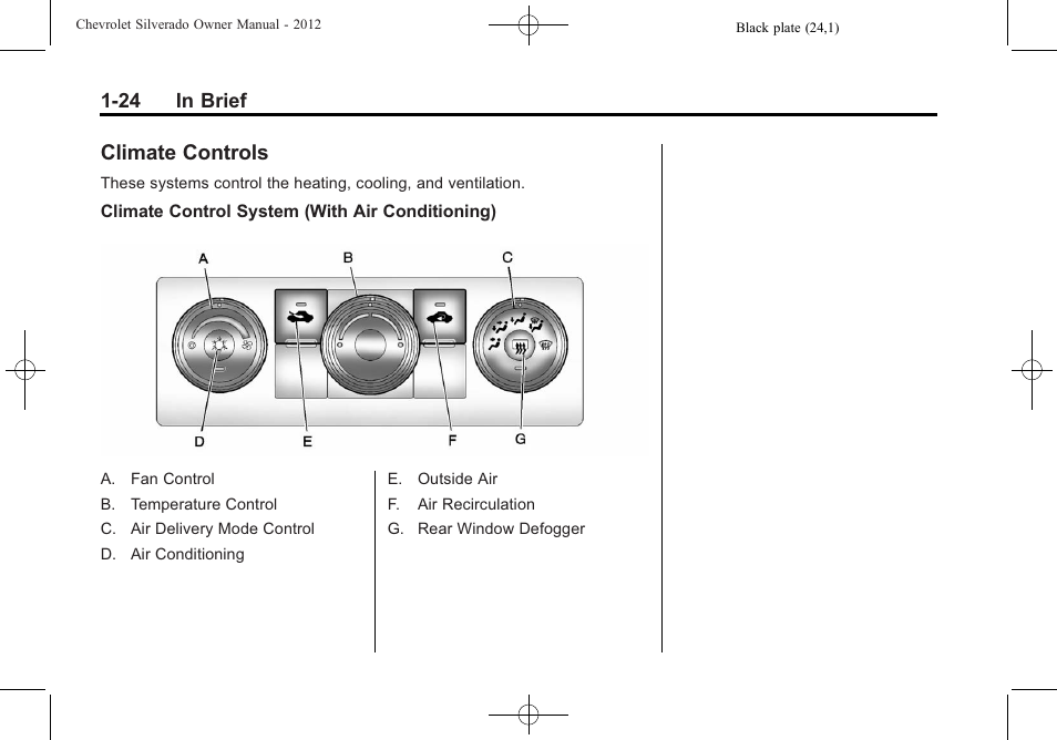 Climate controls, Climate controls -24, Performance | CHEVROLET 2012 Silverado User Manual | Page 30 / 608