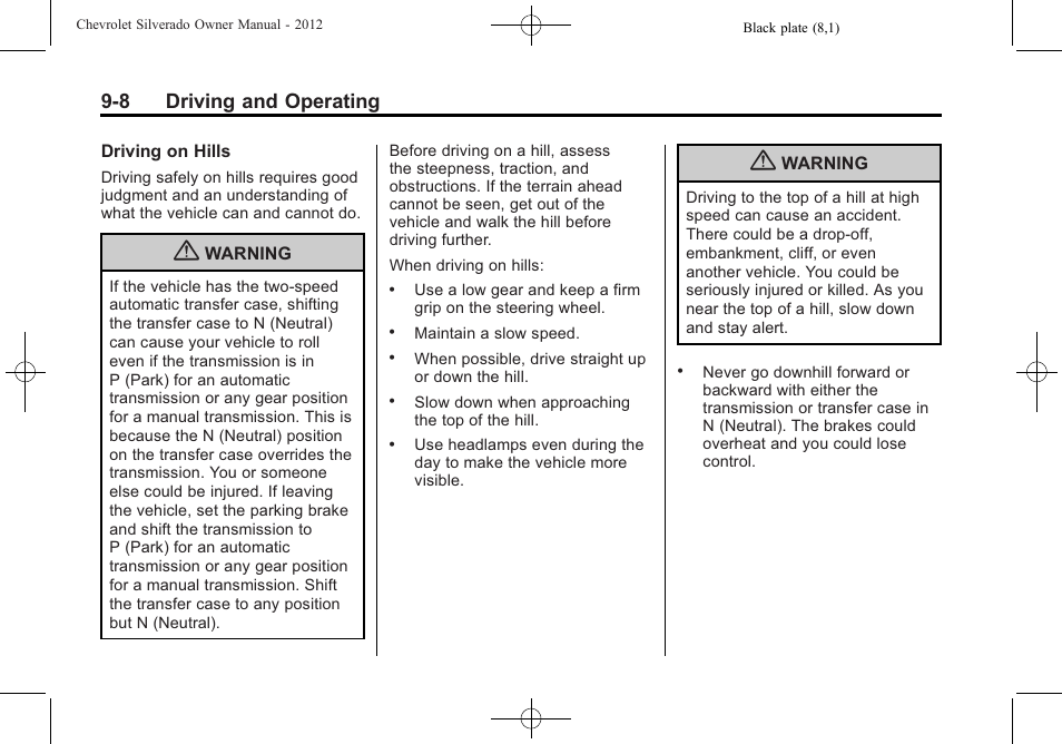 8 driving and operating | CHEVROLET 2012 Silverado User Manual | Page 308 / 608