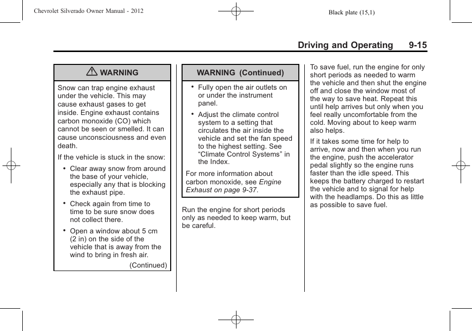 Driving and operating 9-15 | CHEVROLET 2012 Silverado User Manual | Page 315 / 608