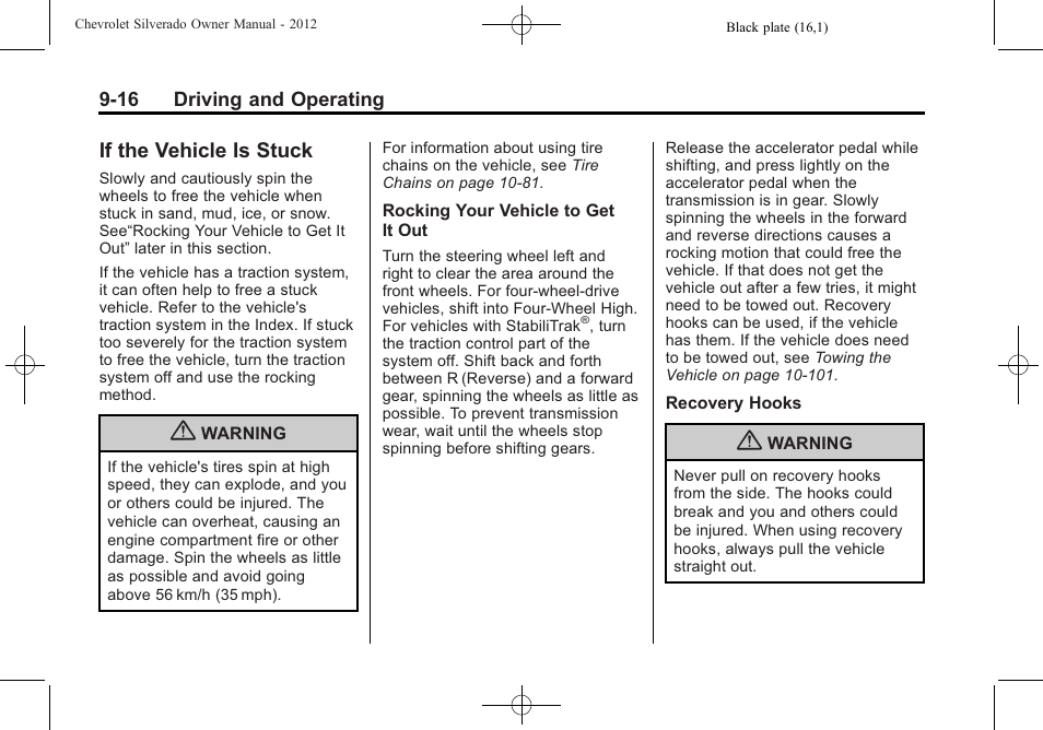 If the vehicle is stuck, If the vehicle is stuck -16, Manual | CHEVROLET 2012 Silverado User Manual | Page 316 / 608