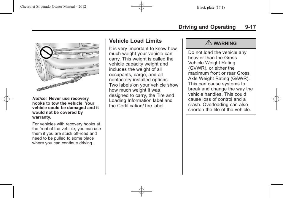 Vehicle load limits, Vehicle load limits -17 | CHEVROLET 2012 Silverado User Manual | Page 317 / 608